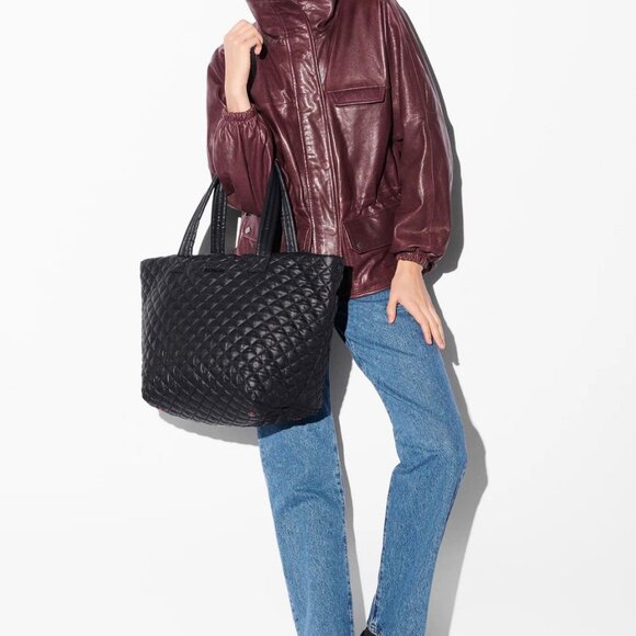 MZ Wallace Medium Metro Tote Deluxe Black Quilted Nylon Laptop Travel Bag - Picture 2 of 5